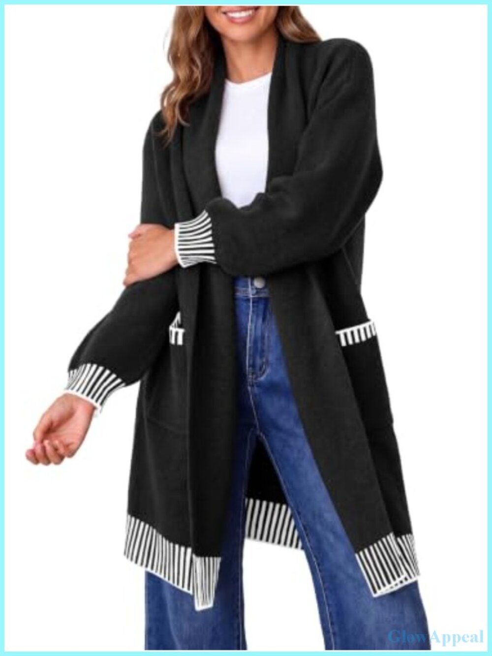 Oversized Open Front Cardigan Sweater with Pockets Chunky Knit Long Sleeve
